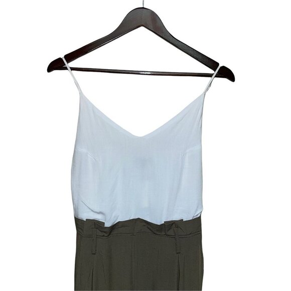 NEW! Shine Star Jumpsuit Paper Bag Waist Tank Top White Olive Green Size Medium - Picture 2 of 8